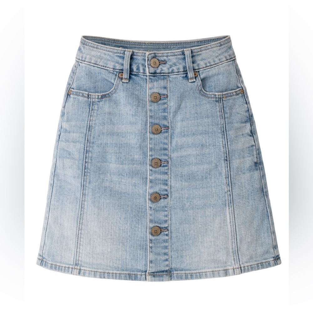 American Eagle Super Stretch Hi-Rise A-Line Denim Skirt Button Front Size 2 - Picture 2 of 10